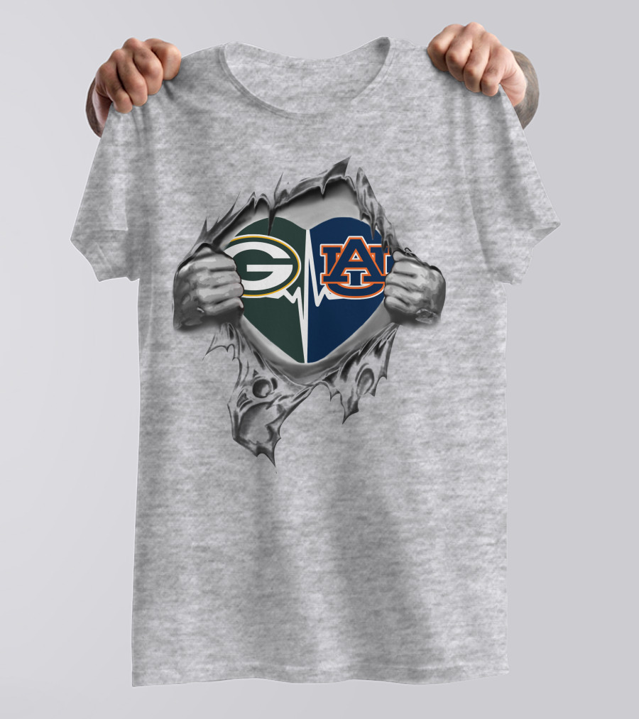 Green Bay Packers Auburn Tigers Heartbeat Fusion T-Shirt