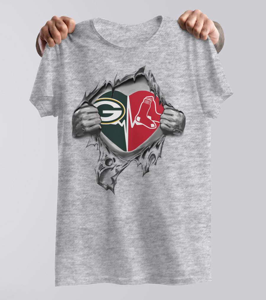 Green Bay Packers Boston Red Sox Heartbeat Fusion T-Shirt