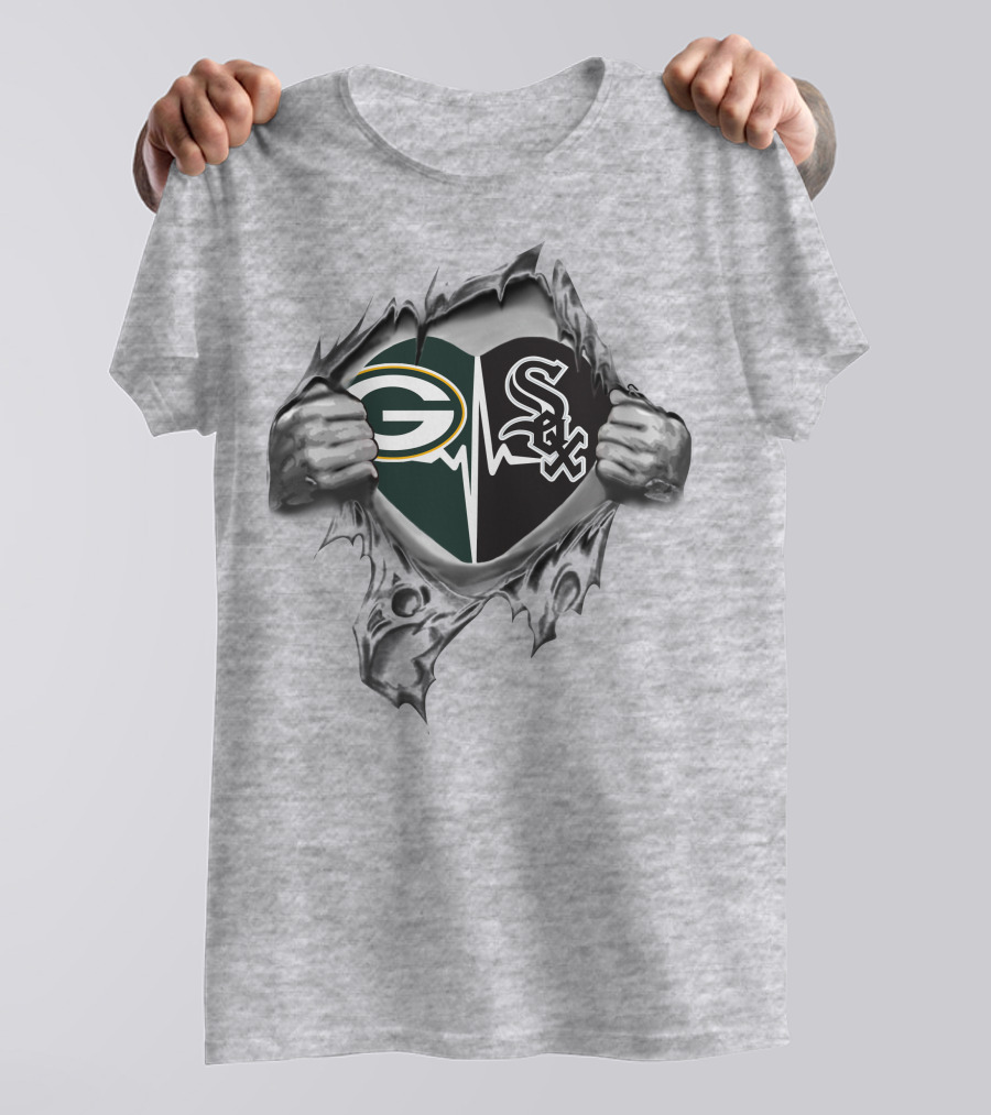Green Bay Packers Chicago White Sox Heart Torn Open T-Shirt