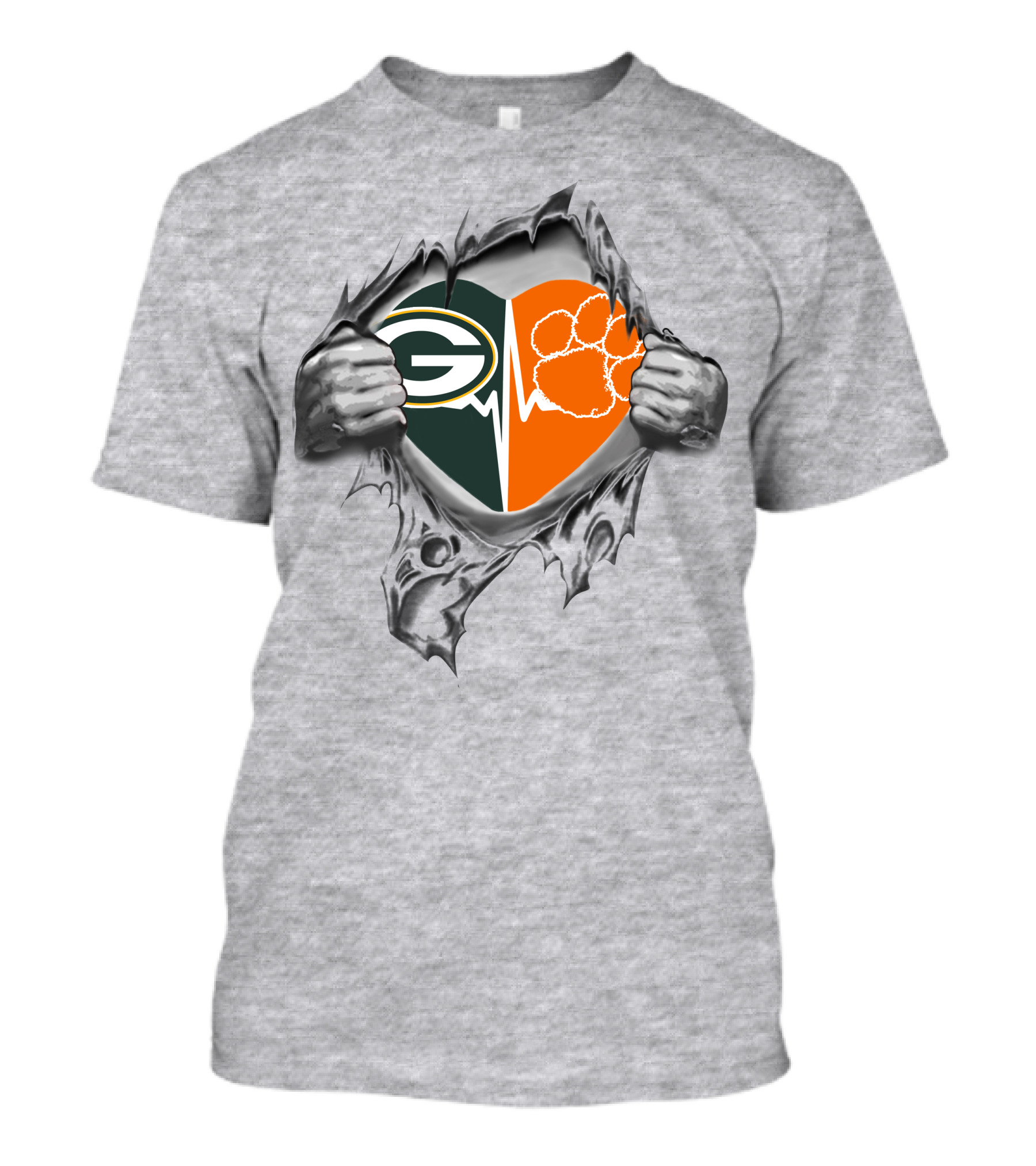 Green Bay Packers Clemson Tigers Heartbeat Logo Combination T-Shirt
