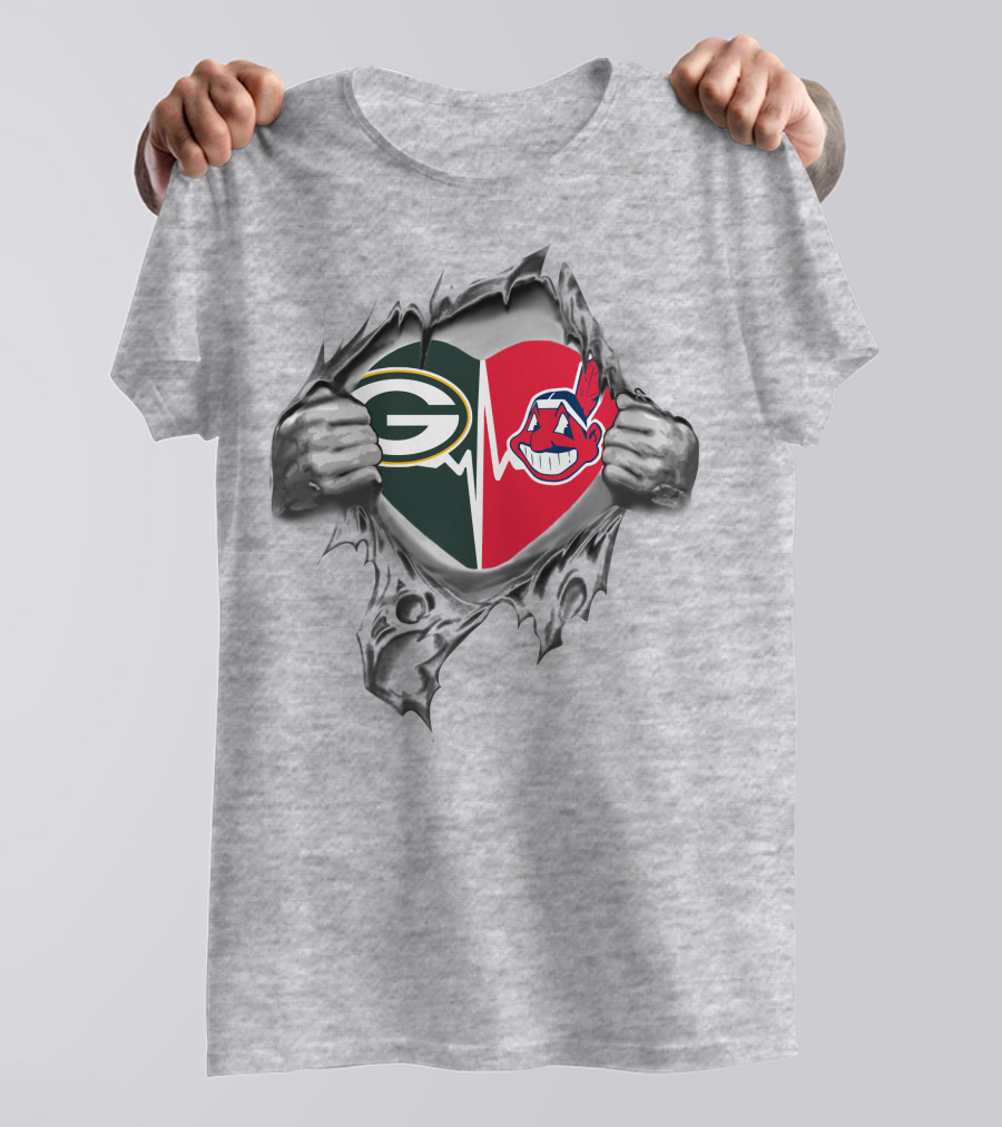 Green Bay Packers Cleveland Indians Heart T-Shirt