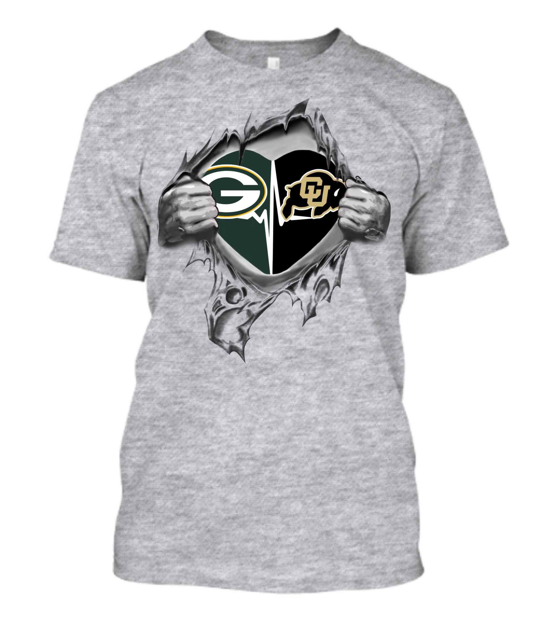 Green Bay Packers Colorado Buffaloes Heart Rip T-Shirt