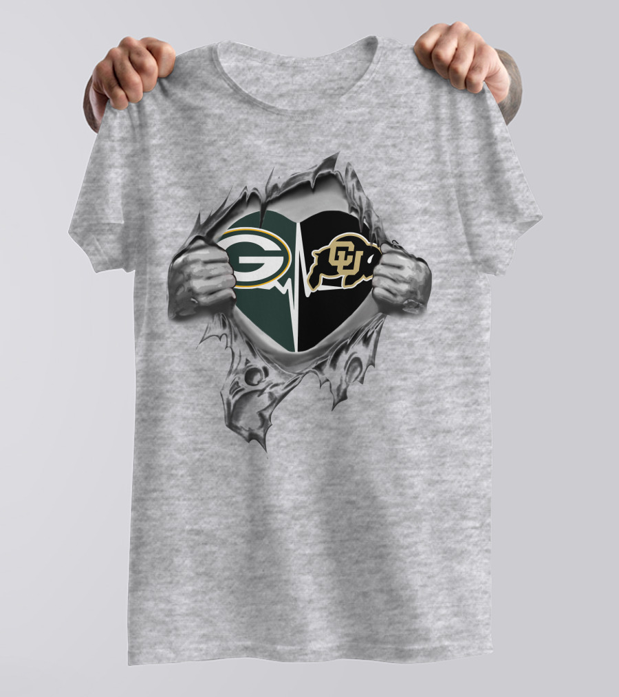 Green Bay Packers Colorado Buffaloes Heart Rip T-Shirt