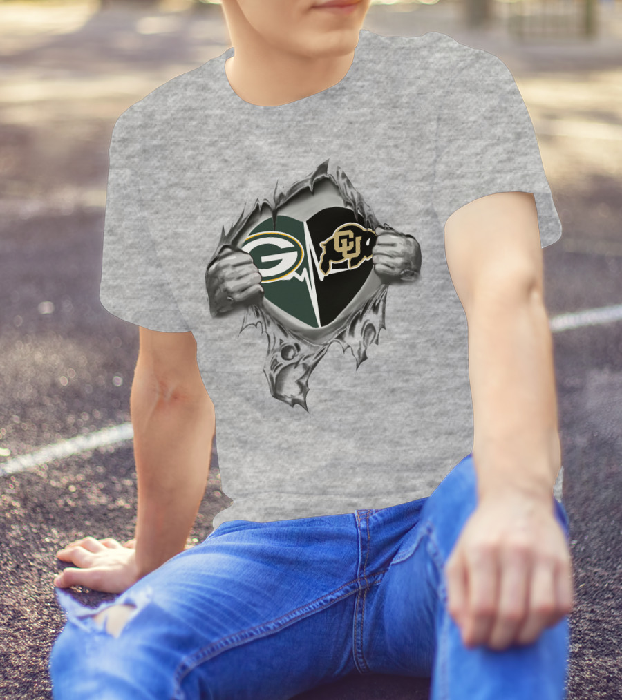 Green Bay Packers Colorado Buffaloes Heart Rip T-Shirt