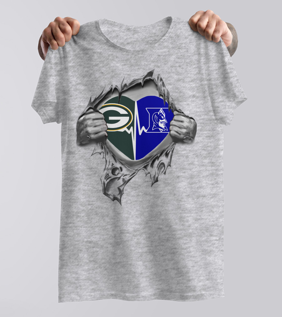 Green Bay Packers Duke Blue Devils Heartbeat T-Shirt