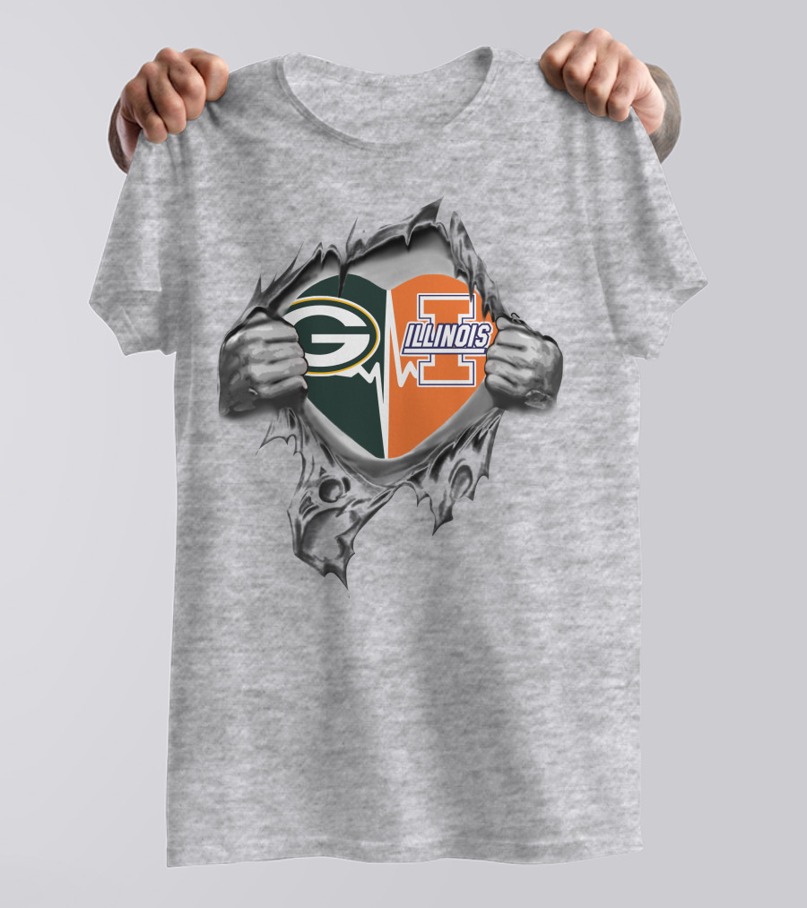 Green Bay Packers Illinois Fighting Illini Heart T-Shirt
