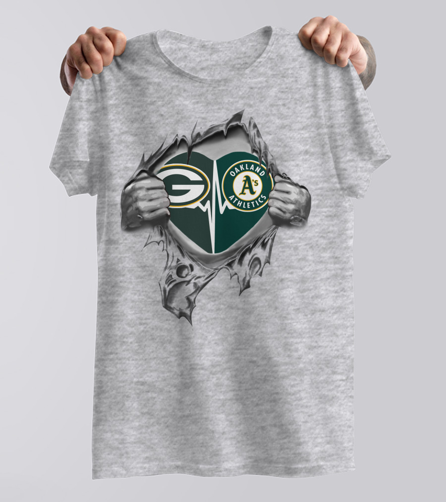 Green Bay Packers Oakland Athletics Heartbeat Emblem T-Shirt