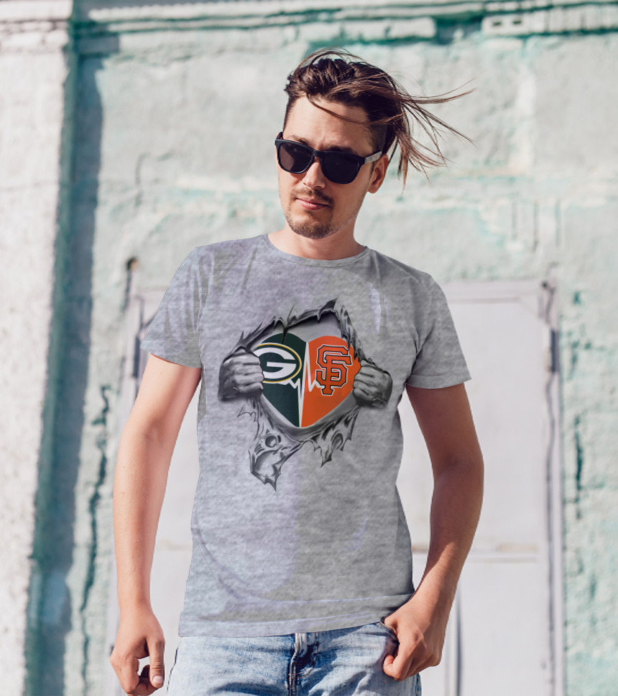 Green Bay Packers San Francisco Giants Heartbeat T-Shirt