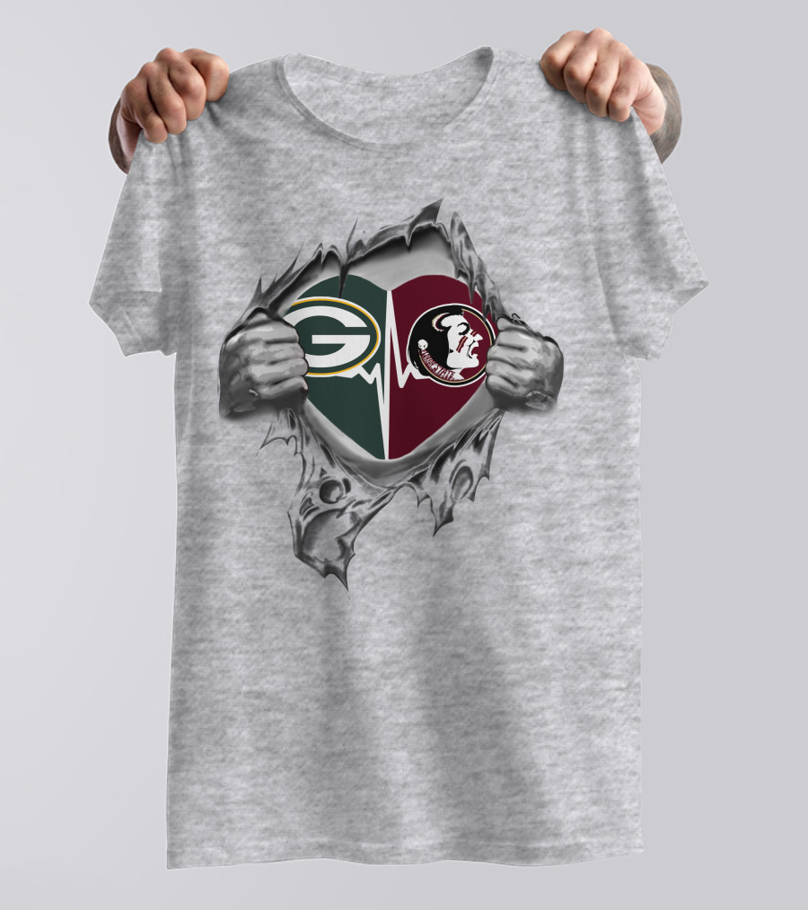 Green Bay Packers Florida State Seminoles Heartbeat T-Shirt