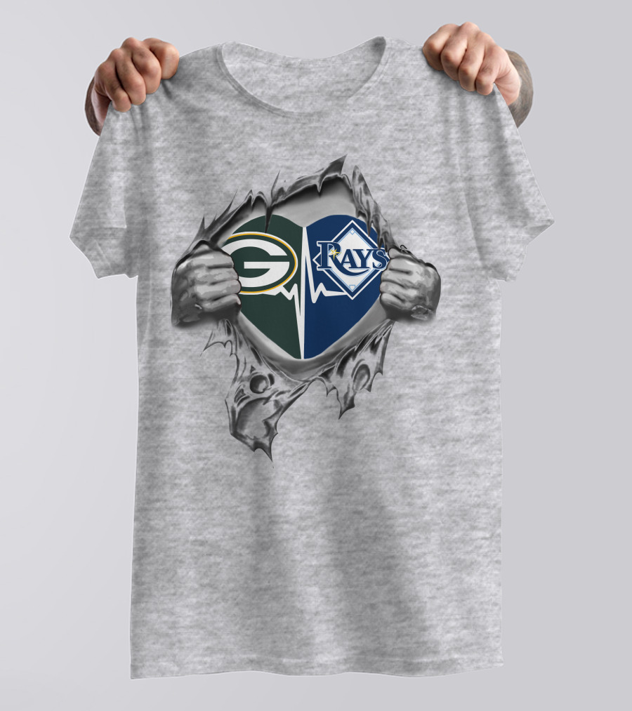Green Bay Packers Tampa Bay Rays Heartbeat Logo Fusion T-Shirt