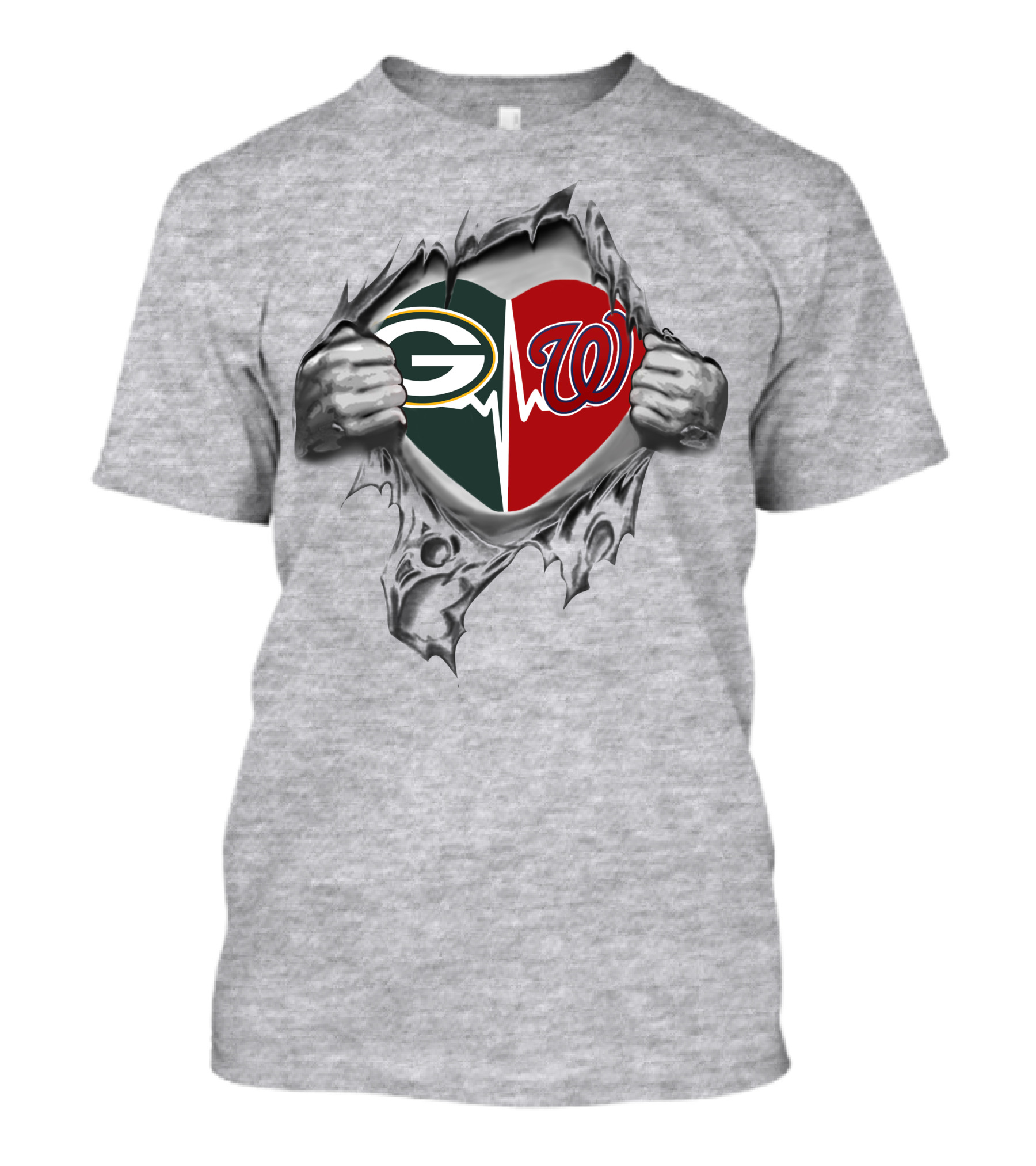 Heart Of Green Bay Packers Washington Nationals Unity T-Shirt