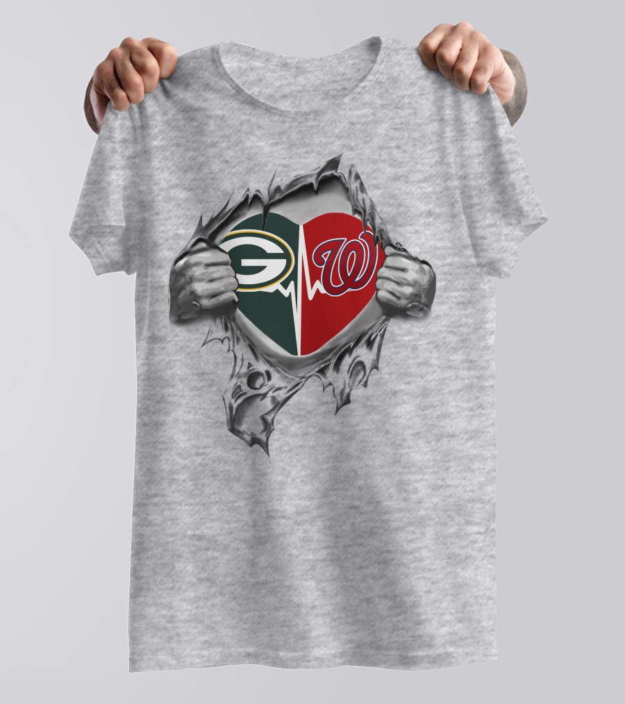 Heart Of Green Bay Packers Washington Nationals Unity T-Shirt
