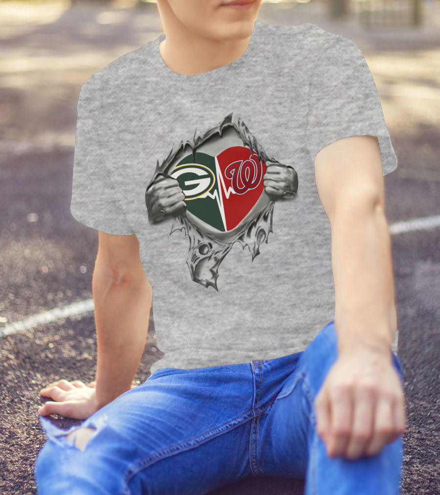 Heart Of Green Bay Packers Washington Nationals Unity T-Shirt