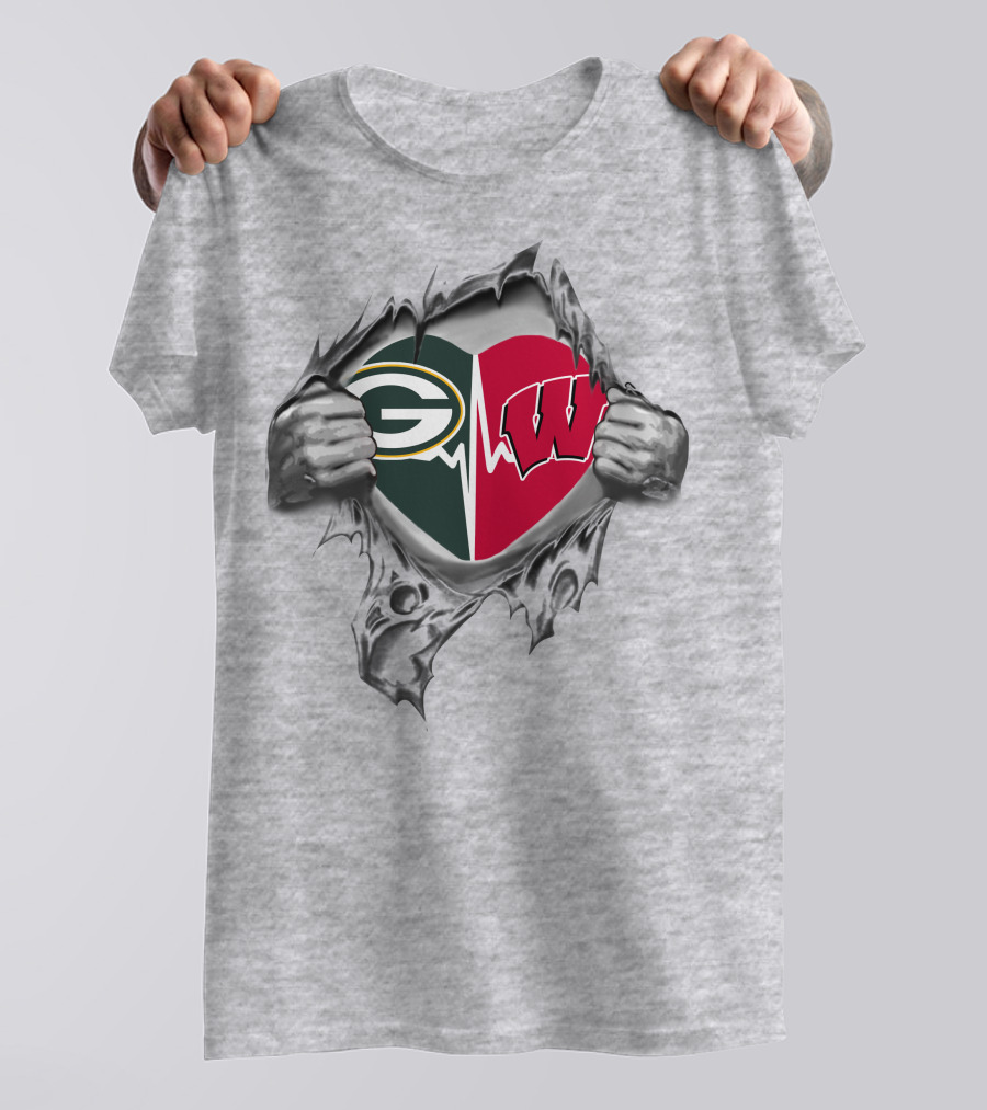 Green Bay Packers Wisconsin Badgers Heartbeat Fusion T-Shirt