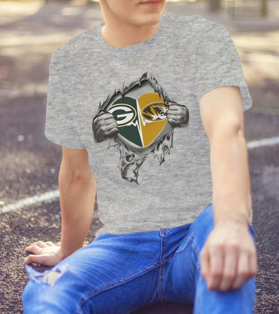 Green Bay Packers Missouri Tigers Heart T-Shirt