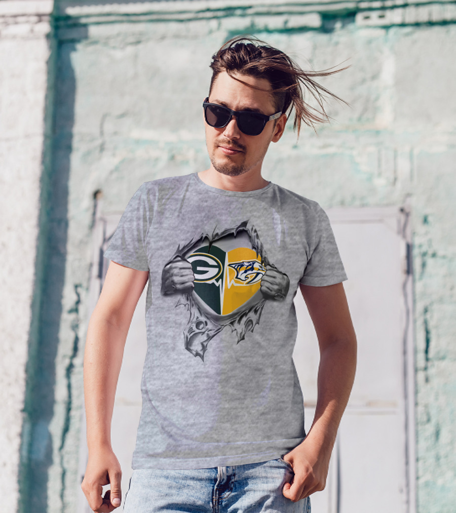 Green Bay Packers Nashville Predators Heart T-Shirt