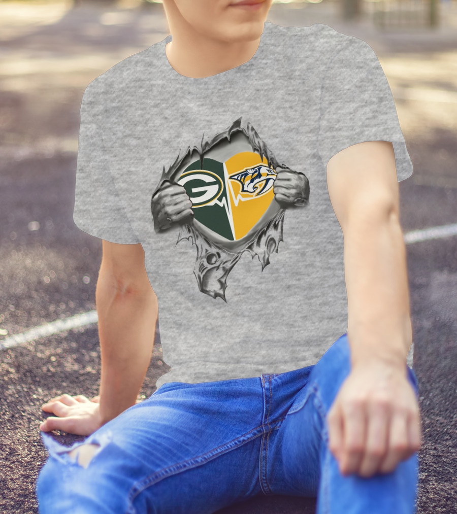 Green Bay Packers Nashville Predators Heart T-Shirt