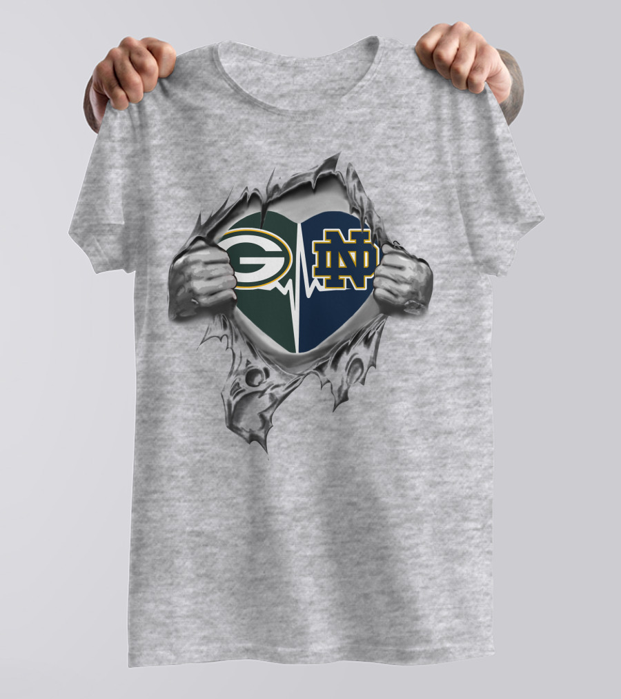 Green Bay Packers Notre Dame Heartbeat T-Shirt
