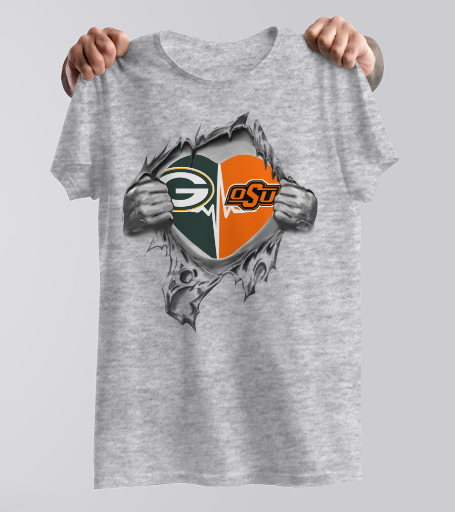 Green Bay Packers OSU Heart Logo Fusion T-Shirt