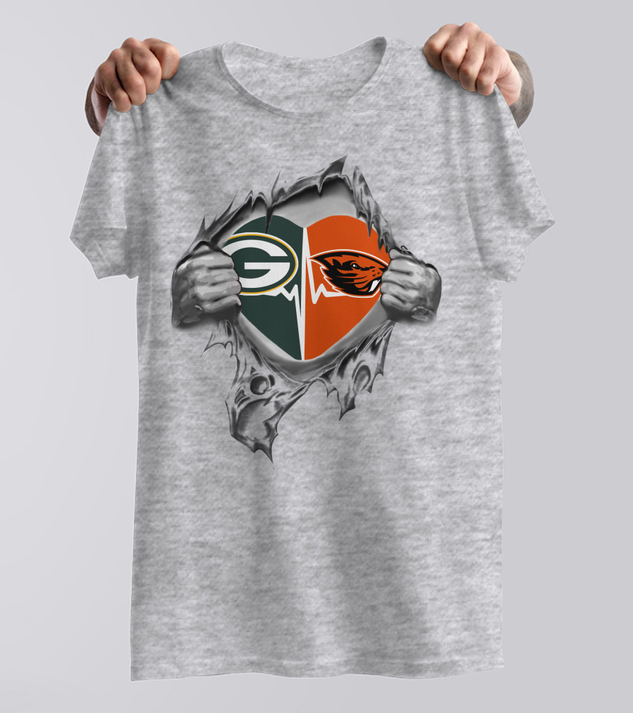 Green Bay Packers Oregon State Heart Logo With Hands T-Shirt