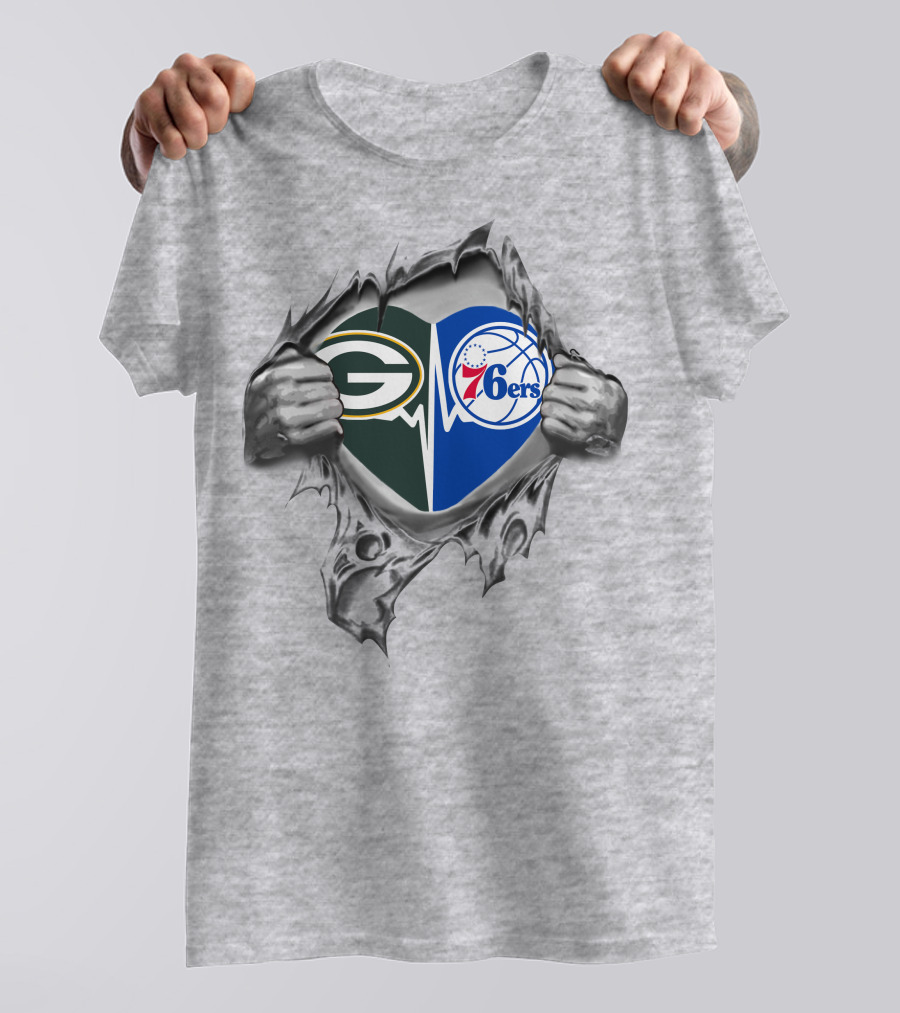 Green Bay Packers Philadelphia 76ers Logo Mashup T-Shirt