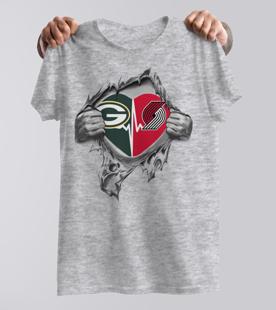 Green Bay Packers Portland Trail Blazers Heartbeat Rip Fan T-Shirt