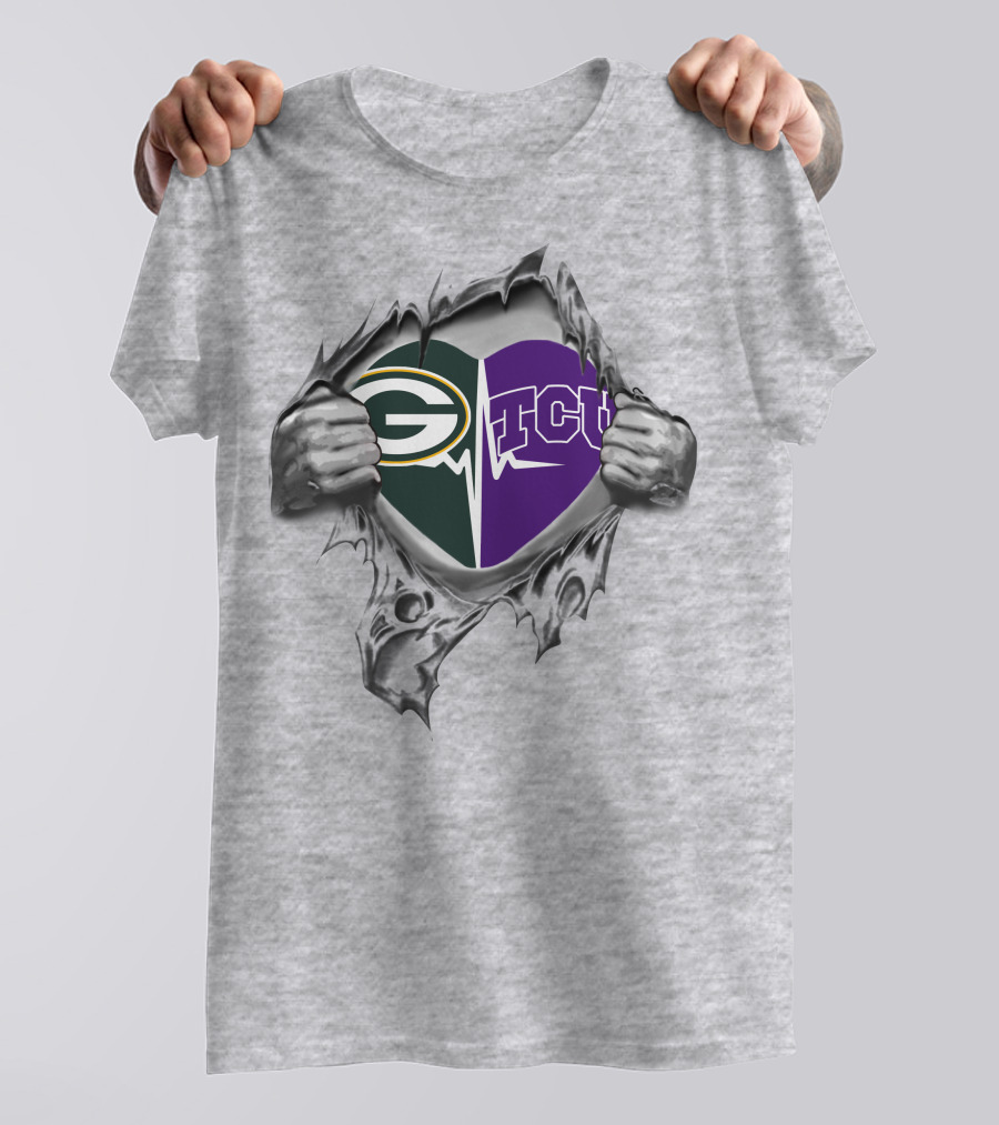 Green Bay Packers TCU Horned Frogs Heart Rip Through T-Shirt