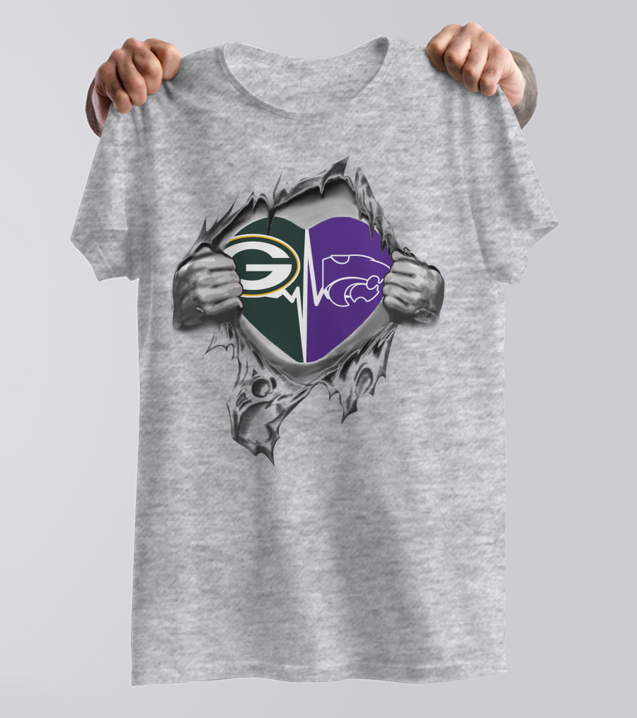 Green Bay Packers Kansas State Wildcats Heartbeat Fan T-Shirt