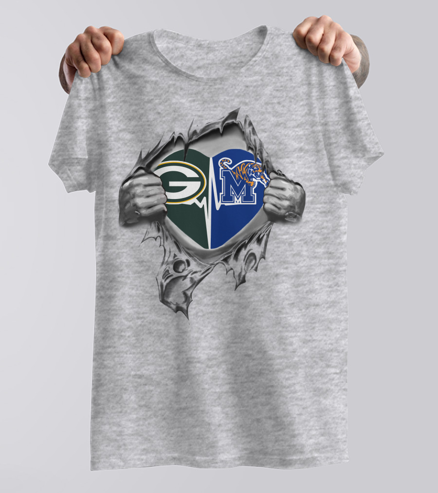 Green Bay Packers Memphis Tigers Heart T-Shirt
