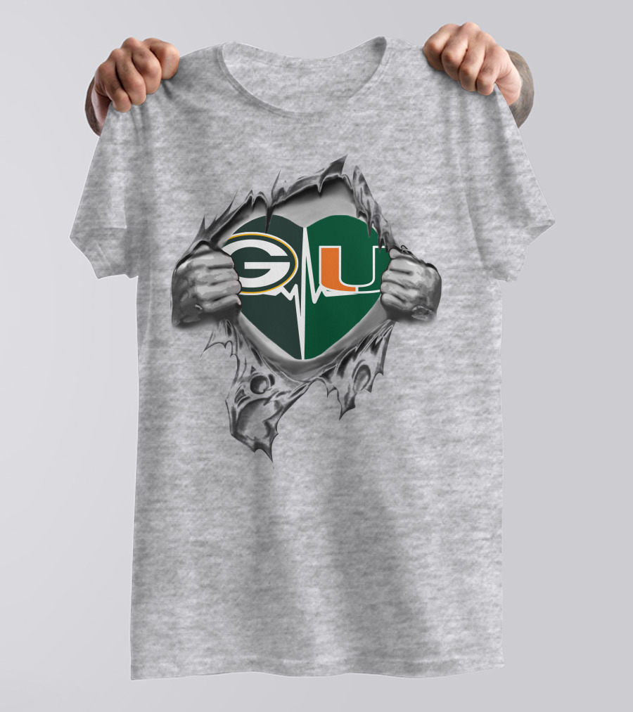 Green Bay Packers Miami Hurricanes Heartbeat T-Shirt