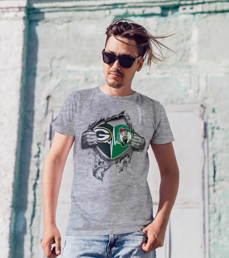 Green Bay Packers Boston Celtics Heartbeat Fusion T-Shirt
