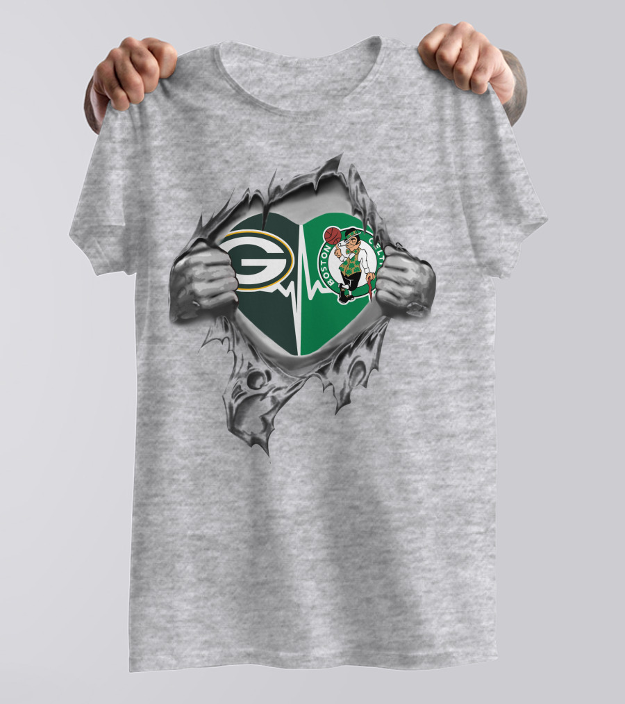 Green Bay Packers Boston Celtics Heartbeat Fusion T-Shirt
