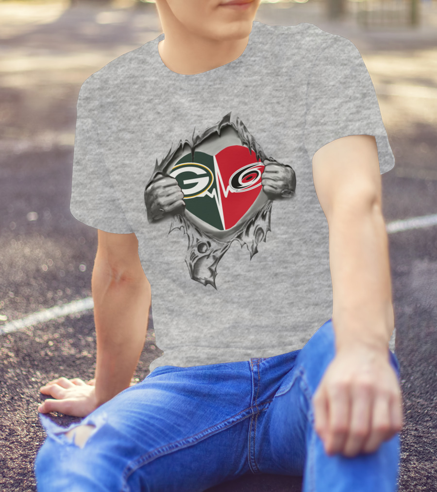 Green Bay Packers Carolina Hurricanes Heart T-Shirt