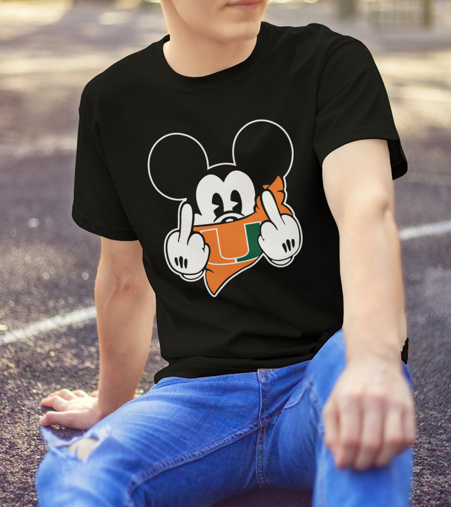 Miami Hurricanes Mickey Mouse U Hand Gesture T-Shirt