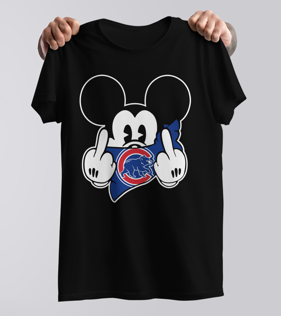 Cubs Mickey Mouse Flipping Double Middle Fingers Bandana T-Shirt