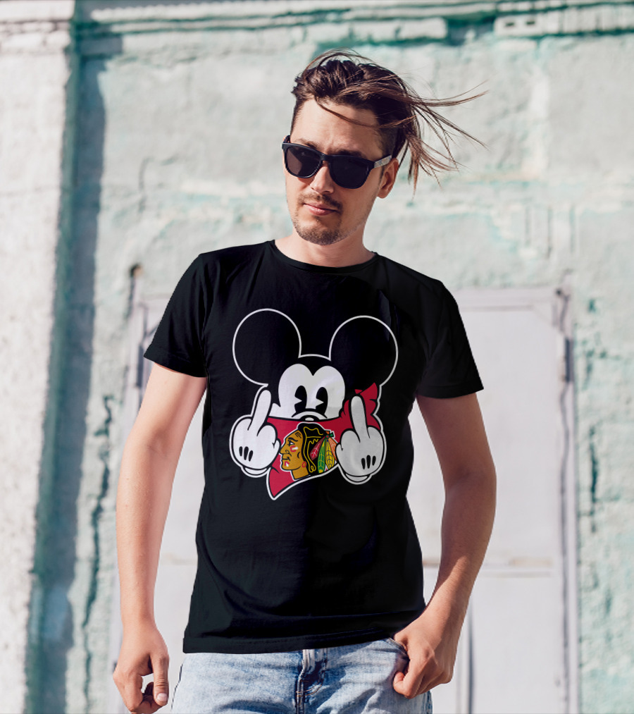 Mickey Mouse Blackhawks Logo Gesture T-Shirt