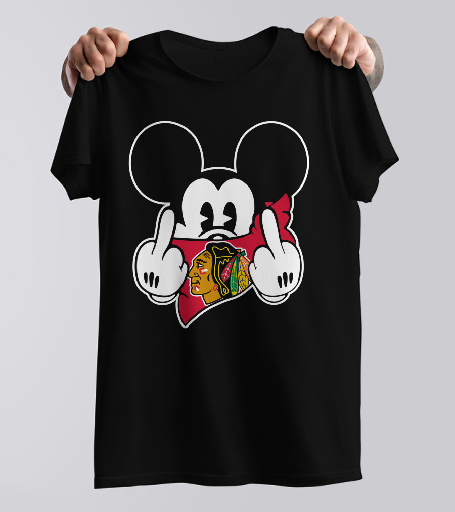 Mickey Mouse Blackhawks Logo Gesture T-Shirt