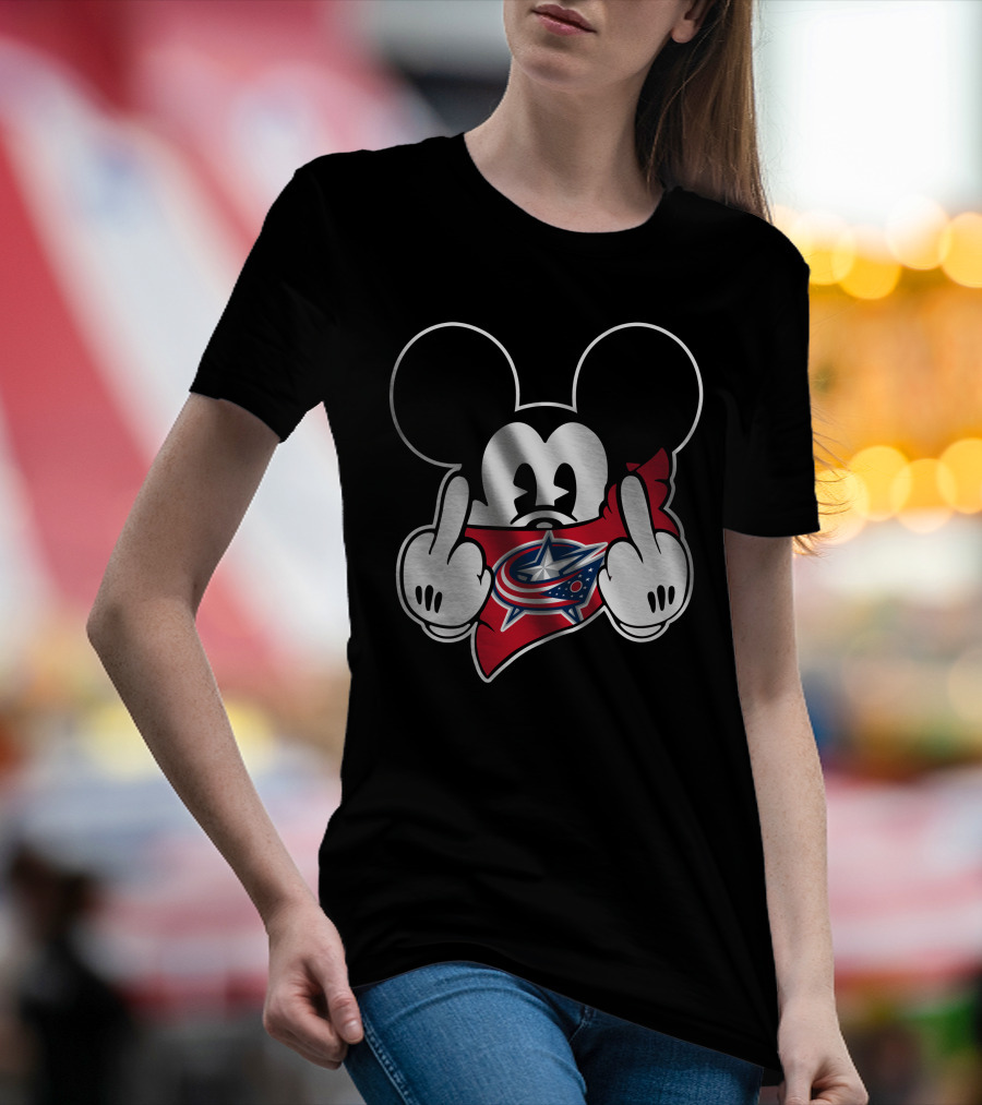 Blue Jackets Mickey Middle Finger T-Shirt