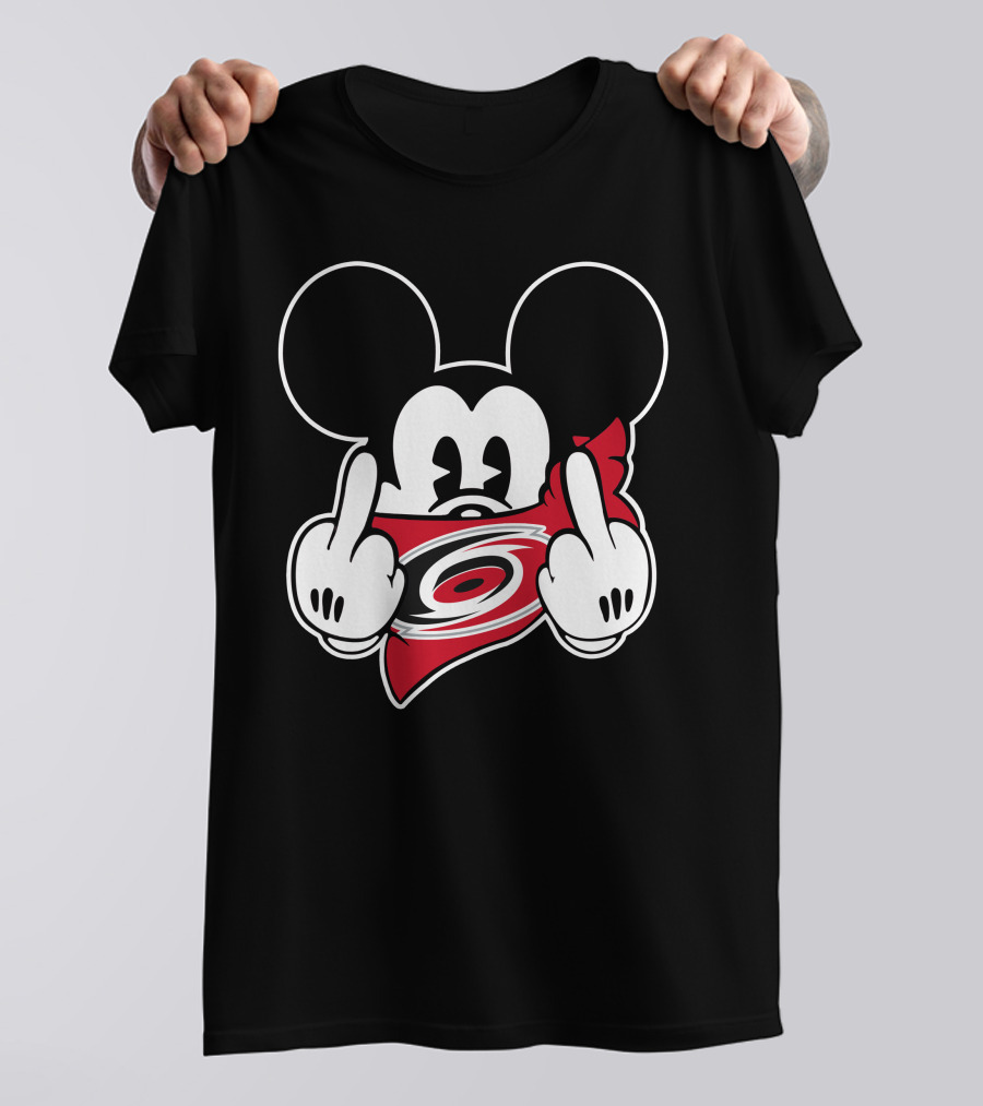 Hurricanes Mickey Middle Finger Gesture Red Bandana T-Shirt