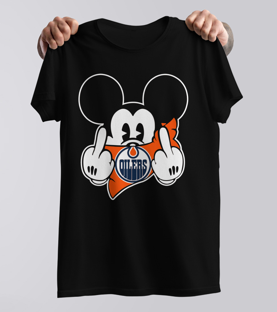 Oilers Mickey Middle Finger Gesture T-Shirt