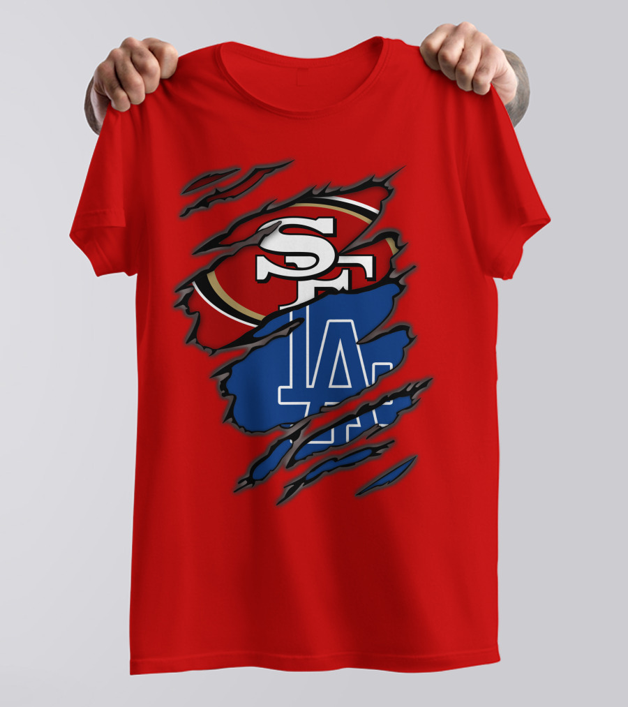 Sf 49ers And La Dodgers Logos Patchwork T-Shirt