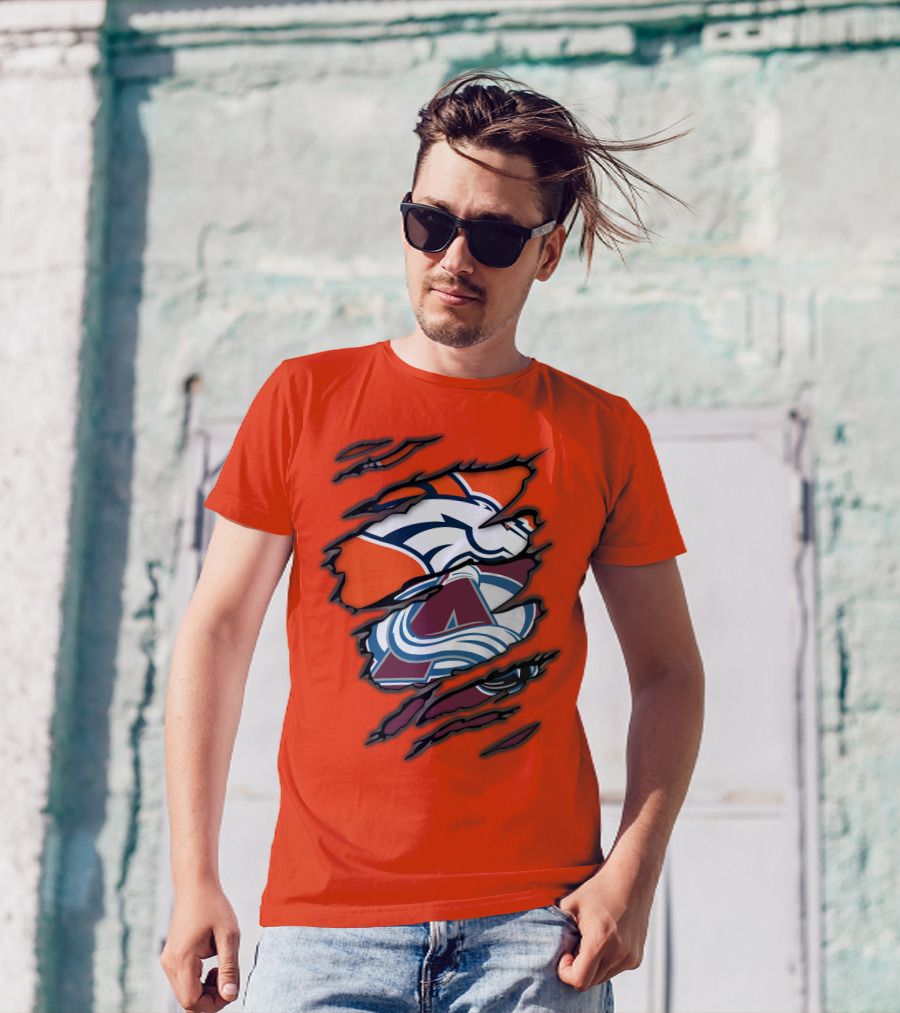 Broncos Avalanche Nfl Nhl Logo Crossover Collaboration T-Shirt