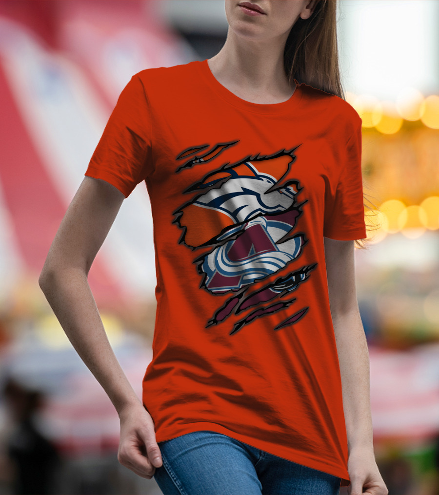 Broncos Avalanche Nfl Nhl Logo Crossover Collaboration T-Shirt