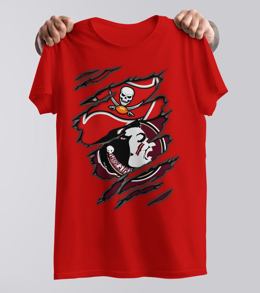 Buccaneers Seminoles Skull And Tomahawk Football Fusion T-Shirt