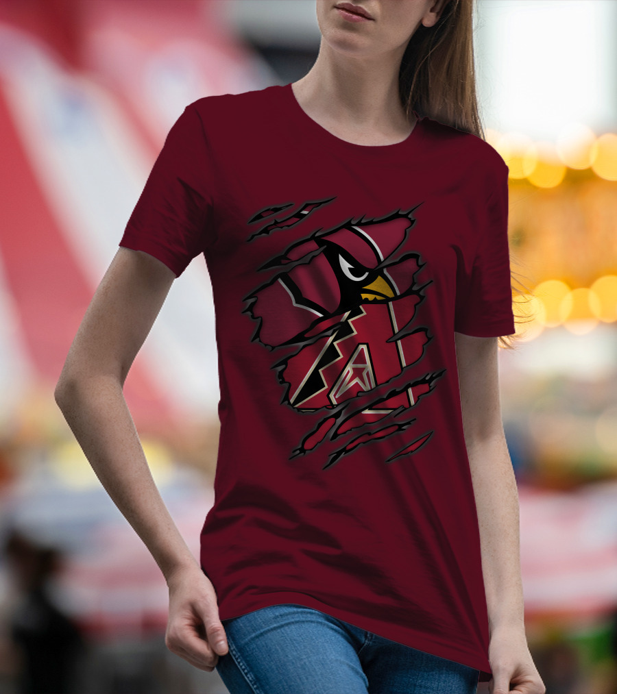 Cardinals And Diamondbacks Union Ripped Claw Marks Logo Fan T-Shirt