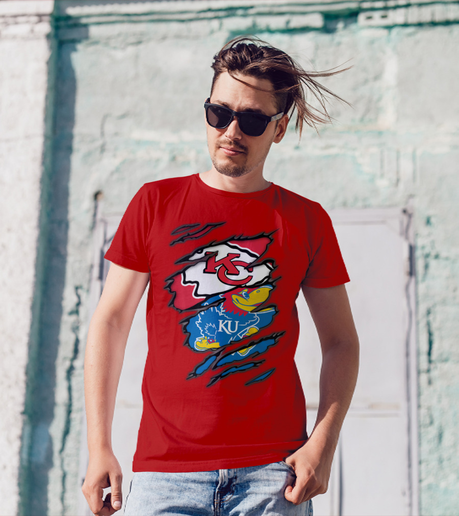 Kansas City Chiefs KC Jayhawks KU Logo Mashup T-Shirt