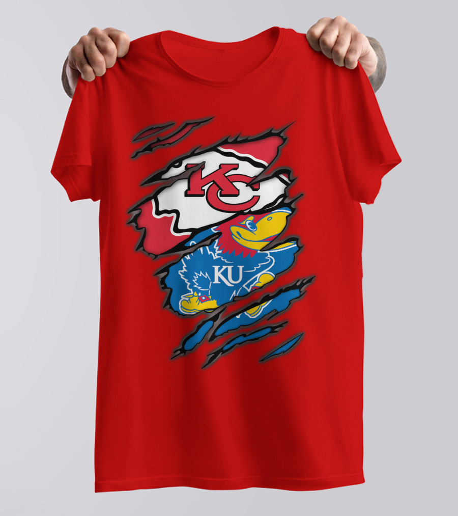 Kansas City Chiefs KC Jayhawks KU Logo Mashup T-Shirt