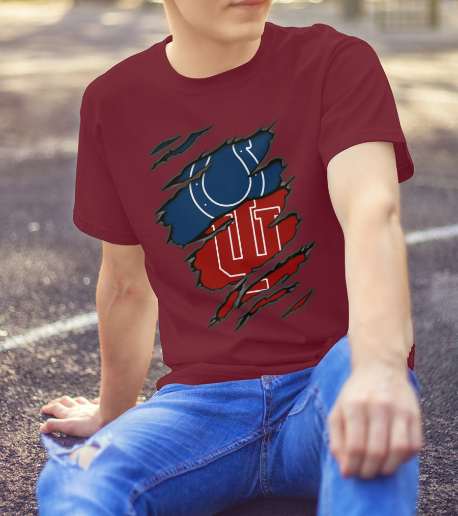 Colts Hoosiers Blue Horseshoe Red Interlocking IU T-Shirt