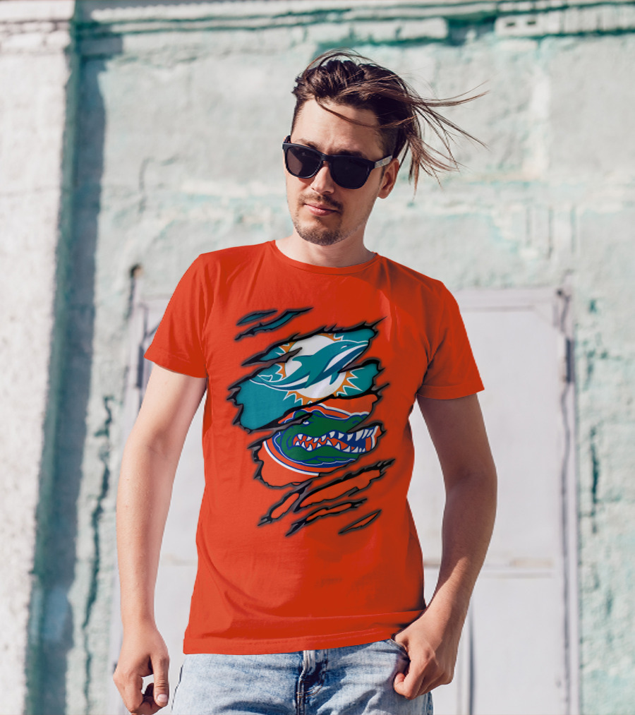 Miami Dolphins Florida Gators Logo Rip T-Shirt