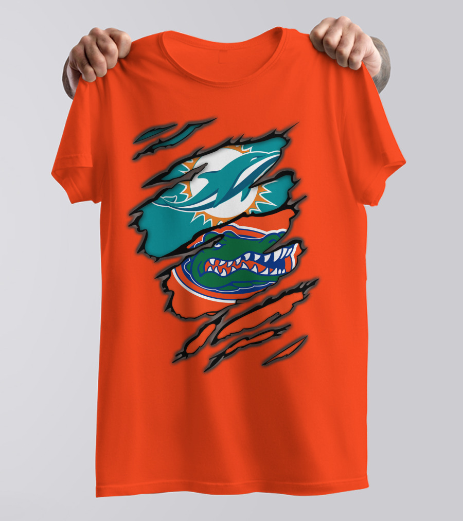Miami Dolphins Florida Gators Logo Rip T-Shirt